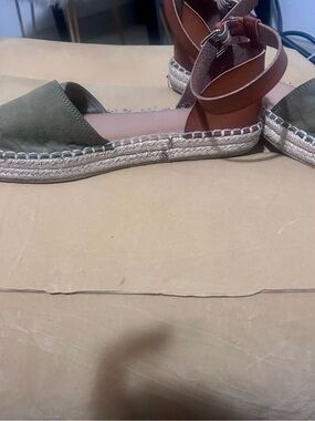 Old Navy Olive Green Suede Espadrille Ankle-Wrap Sandals